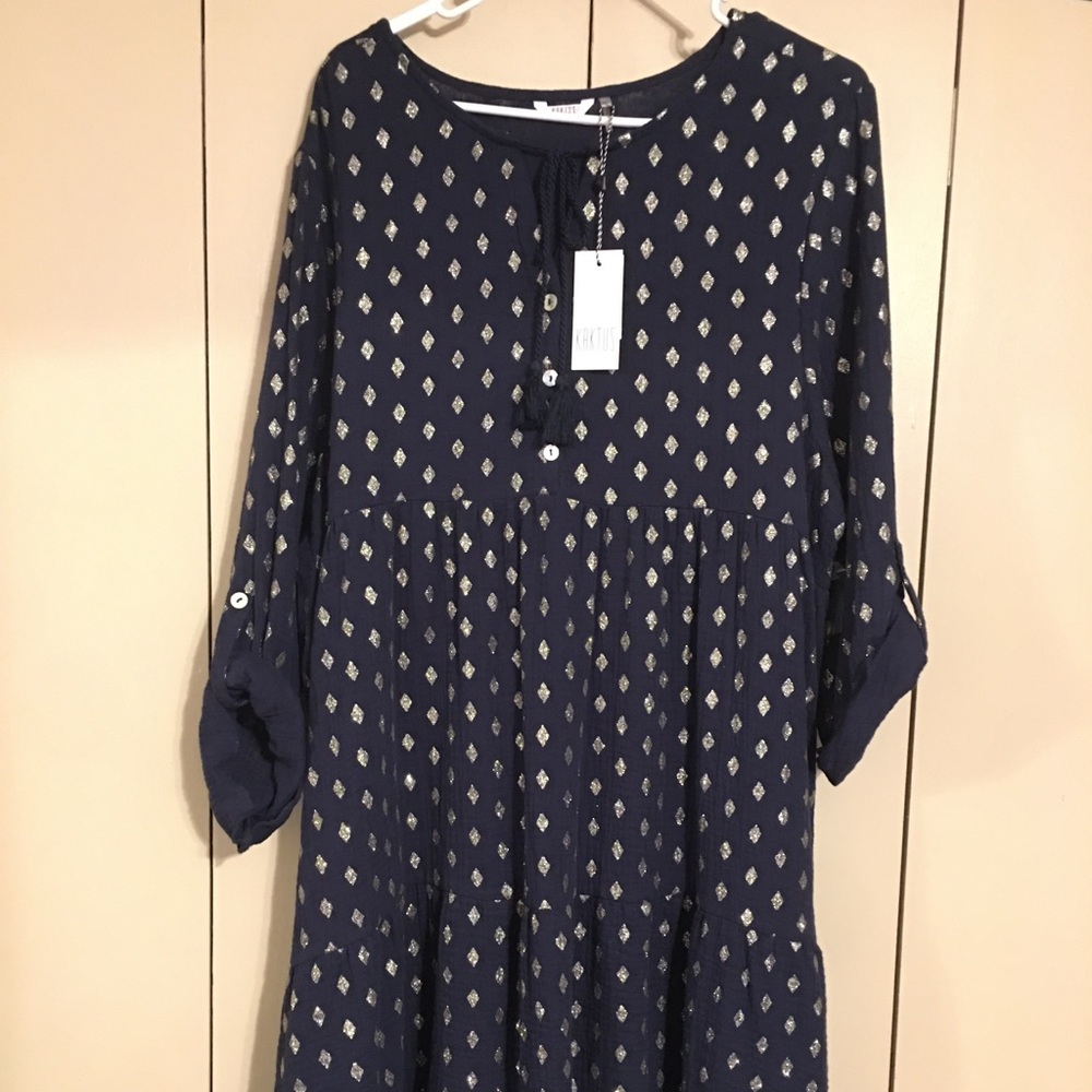 KAKTUS Navy blue Dress with gold glitter print
